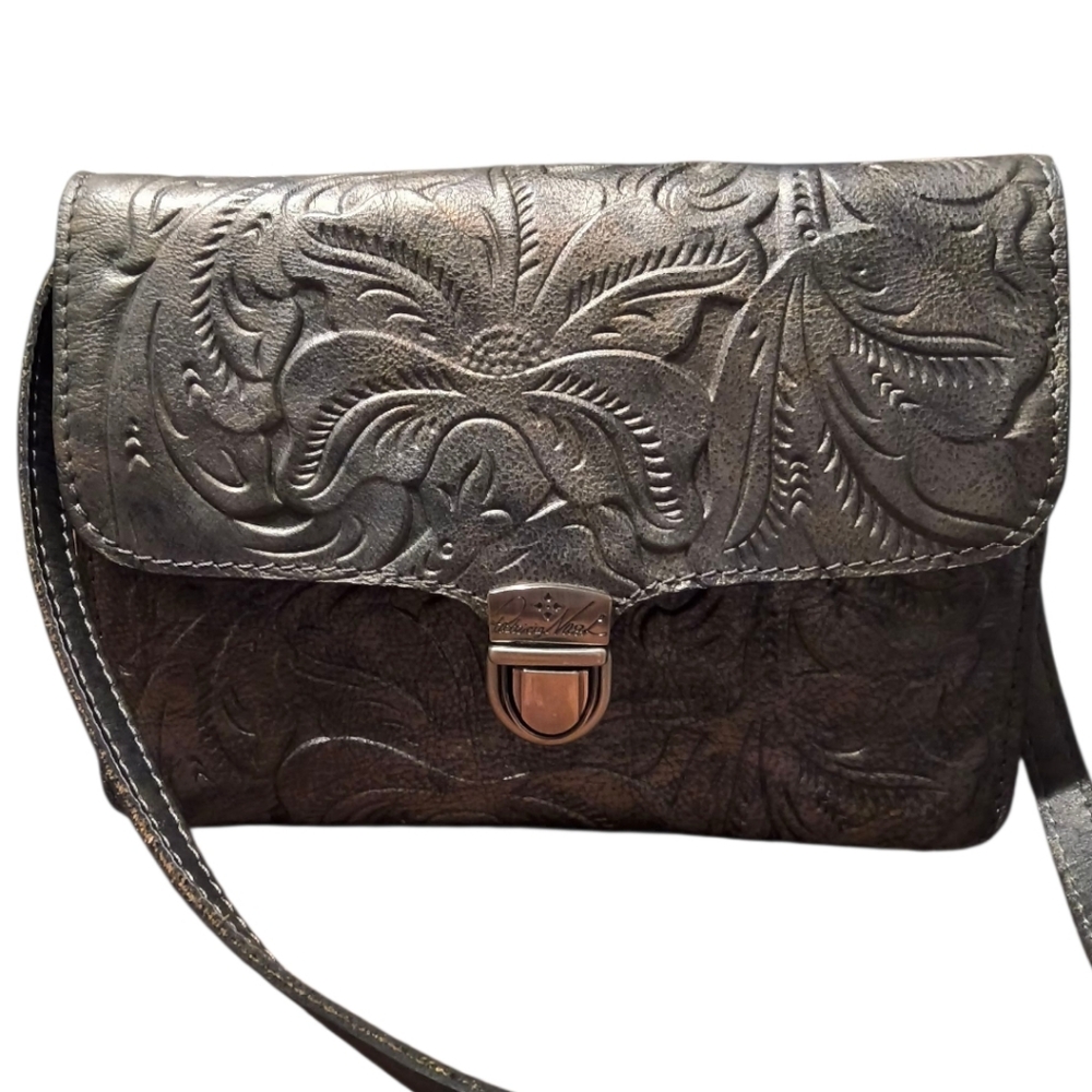 Patricia Nash Antiqued Silver Tooled Leather Crossbody Bag - Picture 3 of 16